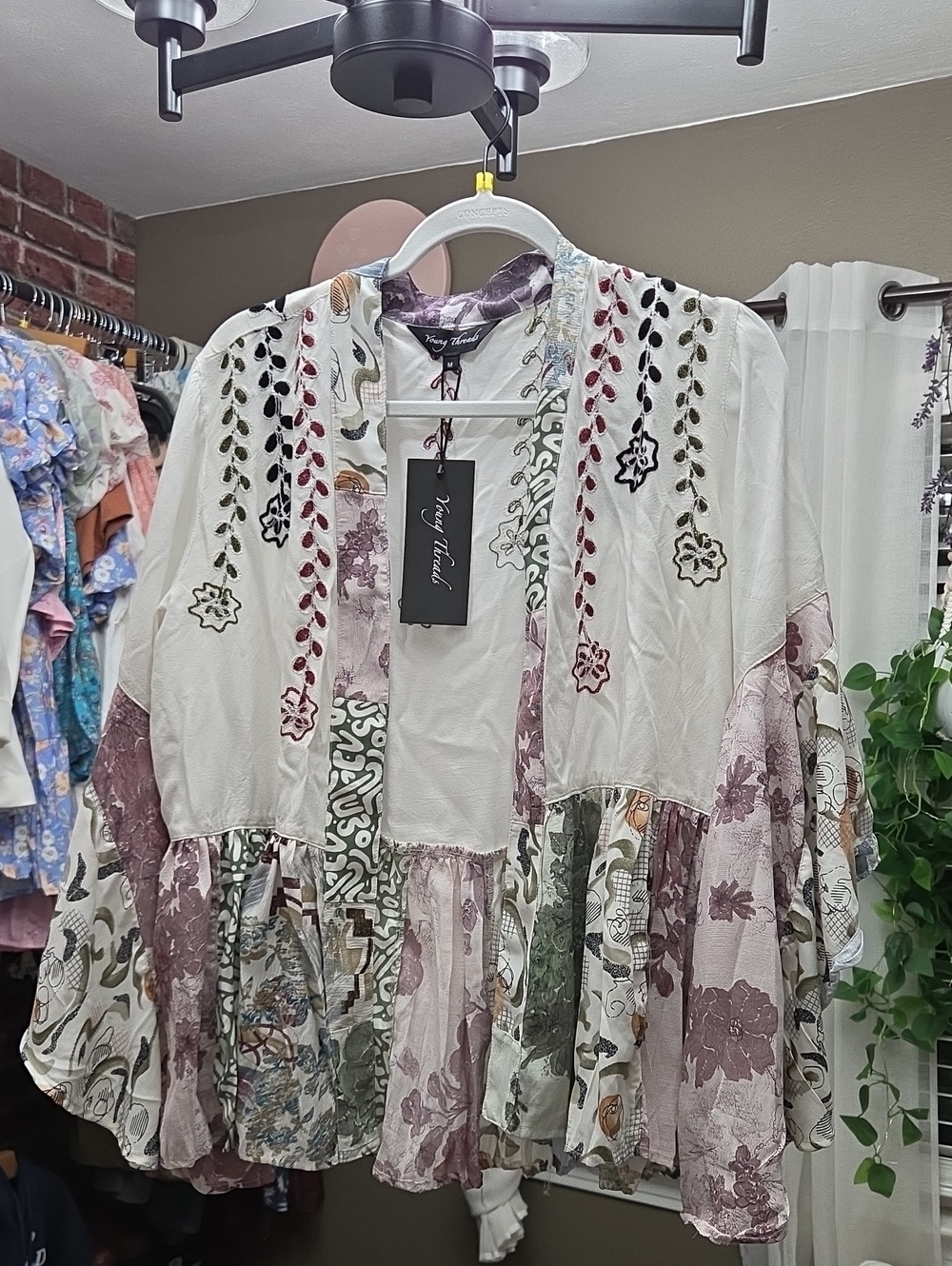Young Threads Ivory Floral Embroidered Boho Jacket by Young Threads